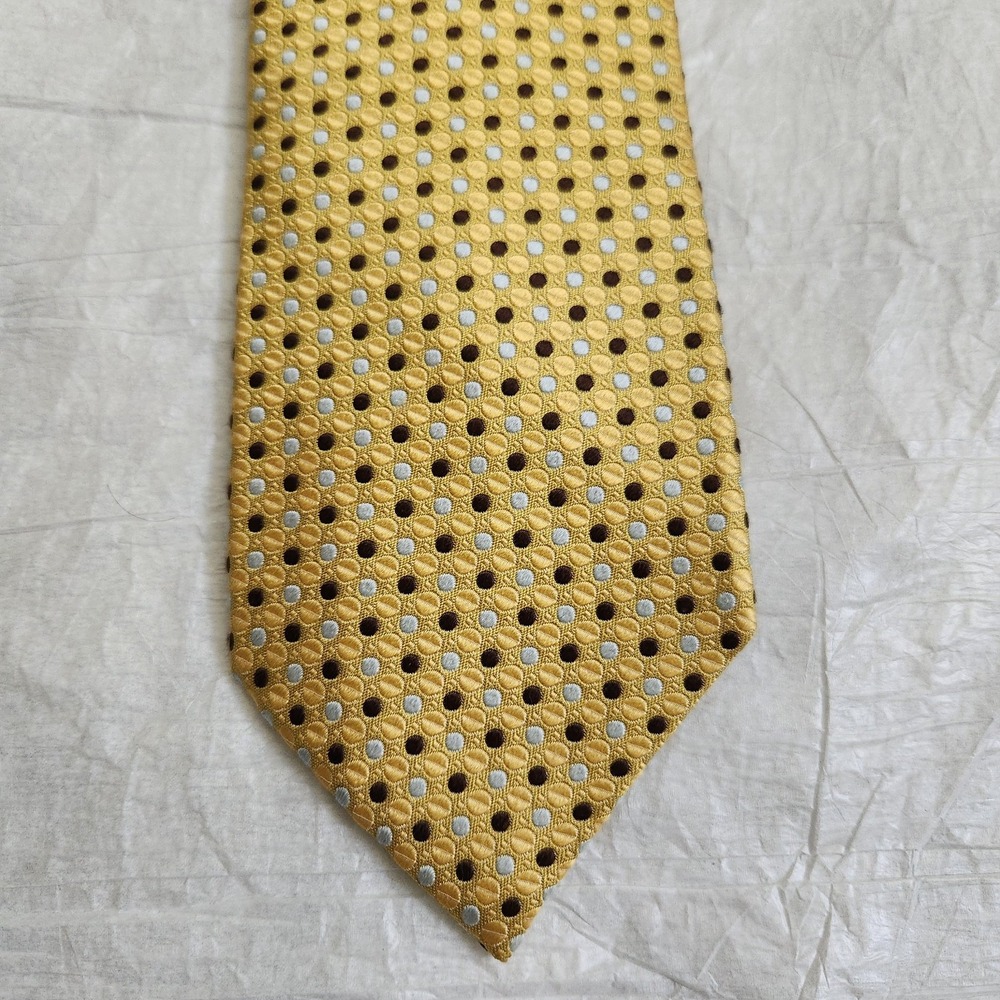 BVLGARI Italy Silk Tie Yellow Gold Geometric Polka Dot Textured Men's 3.75 Blade